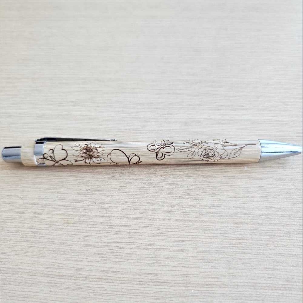 Butterfly & flower personalized bamboo pen